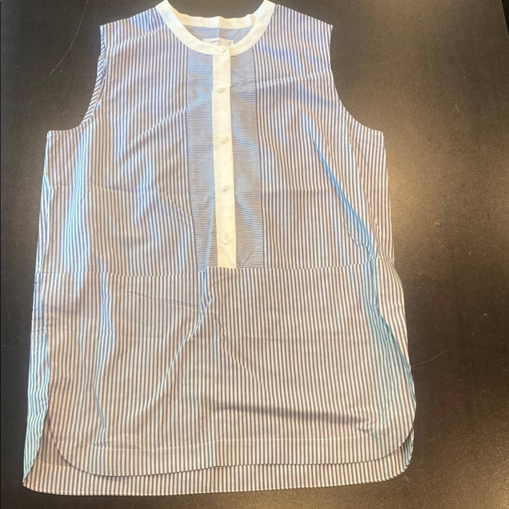 Vince Blue and White Pin Striped Sleeveless Top